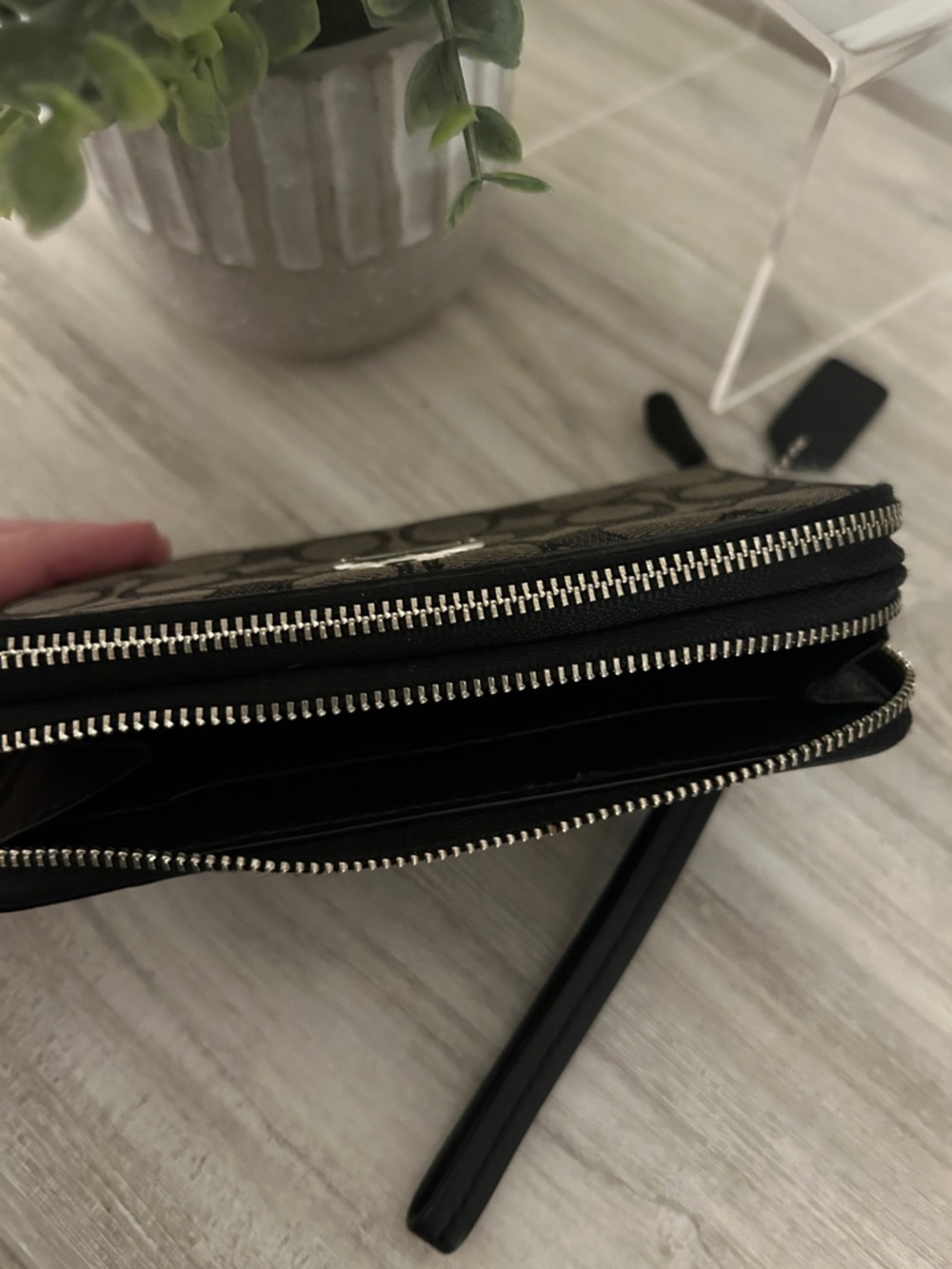 Coach Signature Canvas Double Zip Wristlet with Black Trim - Picture 5 of 7